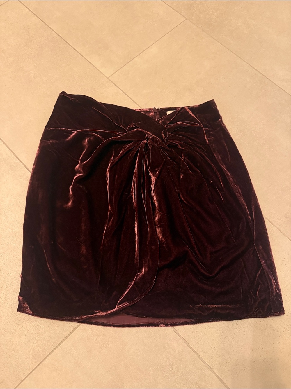 LOFT Velvet Twist-Front Mini Skirt - Burgundy